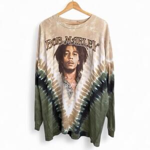 Vintage Bob Marley Liquid Blue Tie Dye Long Sleeve Retro Music Mens Tee